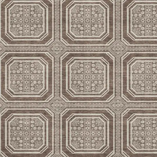 Brown Beige And Taupe Geometric Washable Area Rug With UV Protection Photo 2