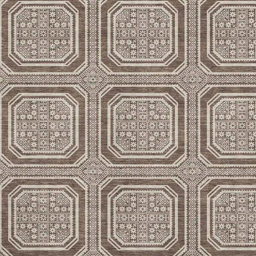 Brown Beige And Taupe Geometric Washable Area Rug With UV Protection Photo 2