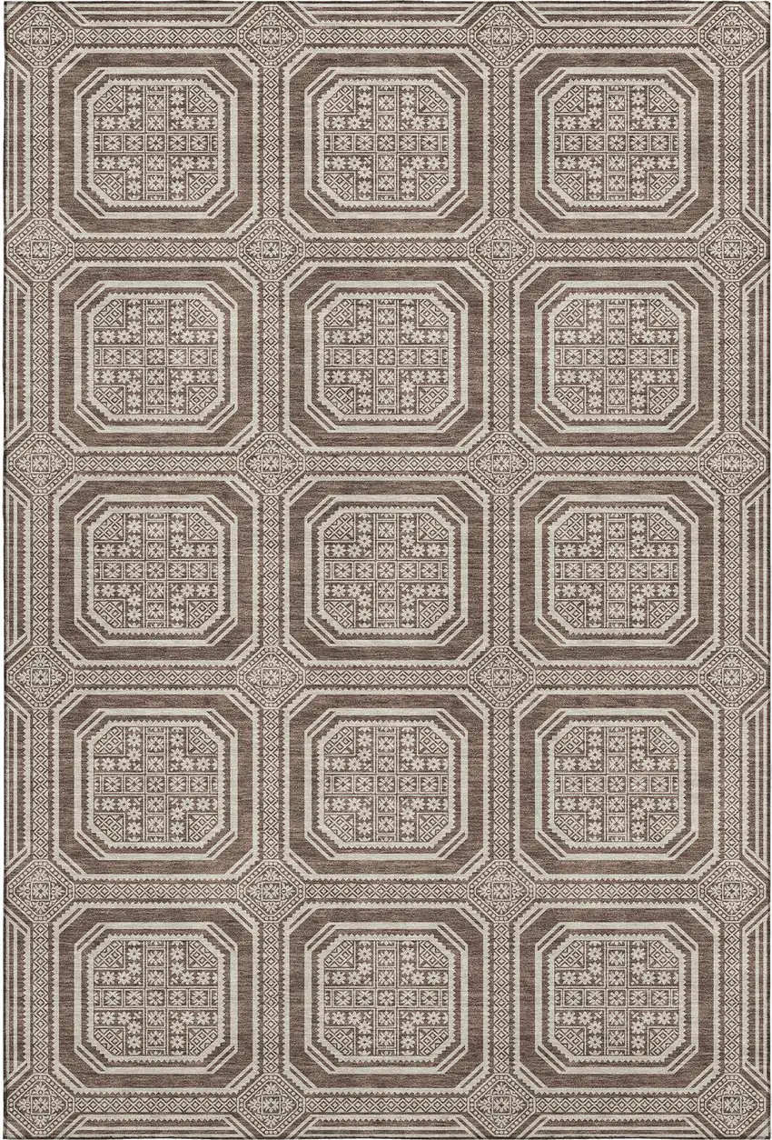 Brown Beige And Taupe Geometric Washable Area Rug With UV Protection Photo 1