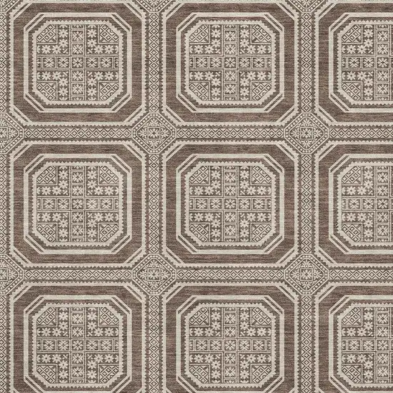 Brown Beige And Taupe Geometric Washable Area Rug With UV Protection Photo 2