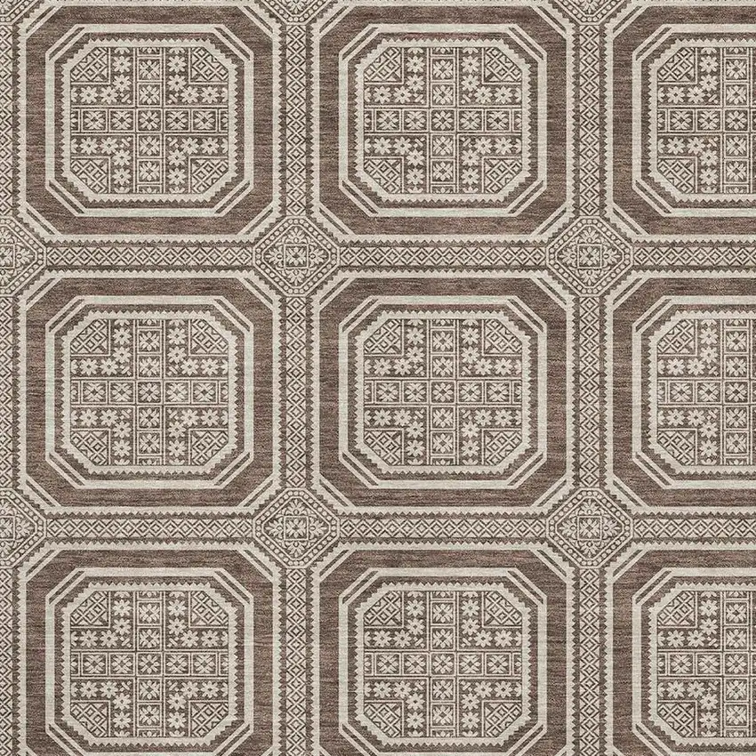 Brown Beige And Taupe Geometric Washable Area Rug With UV Protection Photo 2