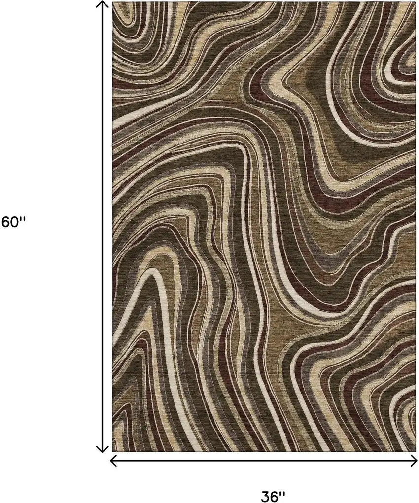 Brown Beige And Taupe Marble Washable Area Rug With UV Protection Photo 3