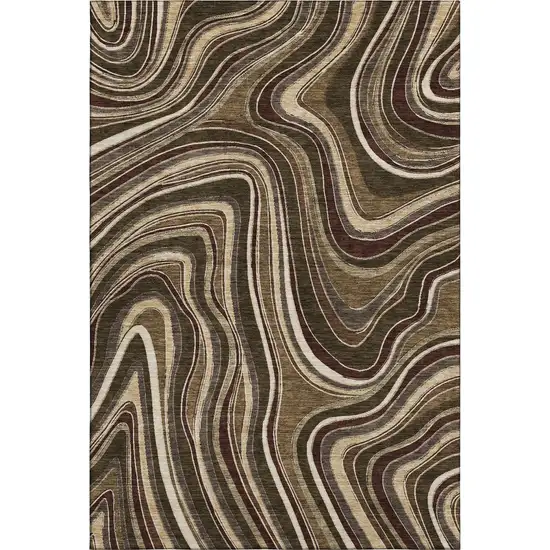Brown Beige And Taupe Marble Washable Area Rug With UV Protection Photo 1