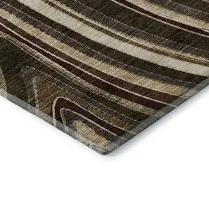 Photo of Brown Beige And Taupe Marble Washable Area Rug With UV Protection