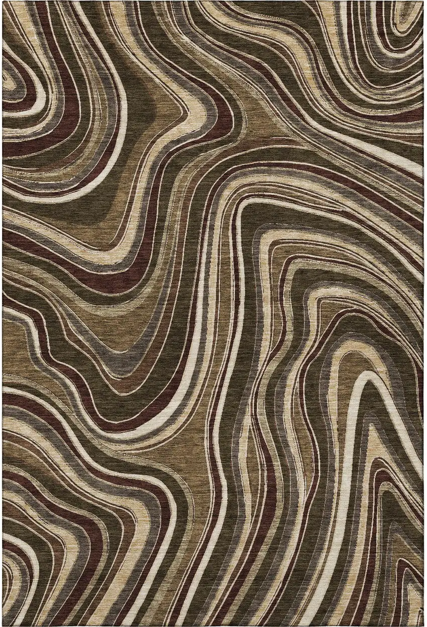 Brown Beige And Taupe Marble Washable Area Rug With UV Protection Photo 3