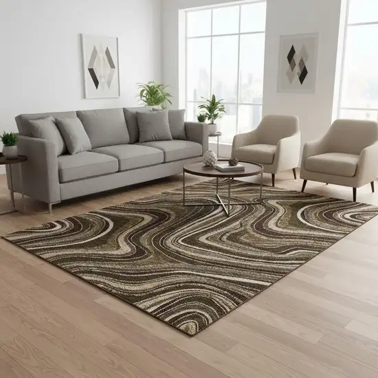 Brown Beige And Taupe Marble Washable Area Rug With UV Protection Photo 2