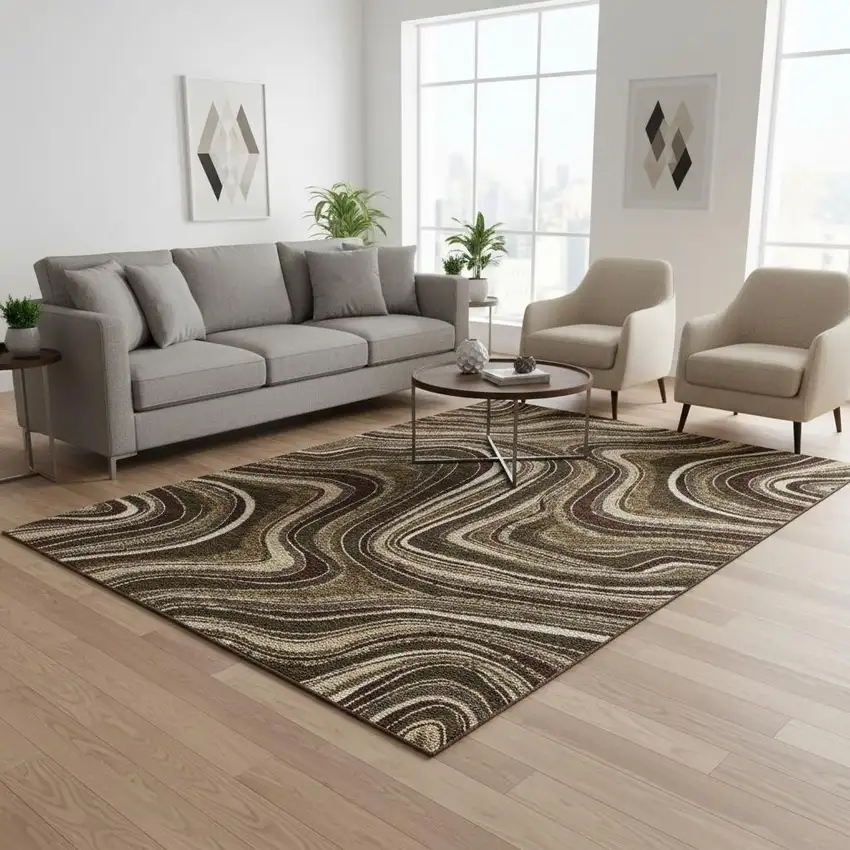 Brown Beige And Taupe Marble Washable Area Rug With UV Protection Photo 2