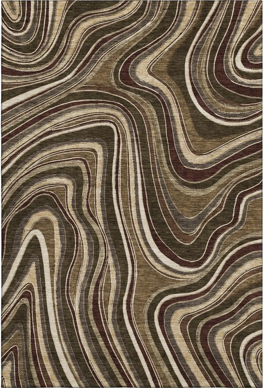 Brown Beige And Taupe Marble Washable Area Rug With UV Protection Photo 1