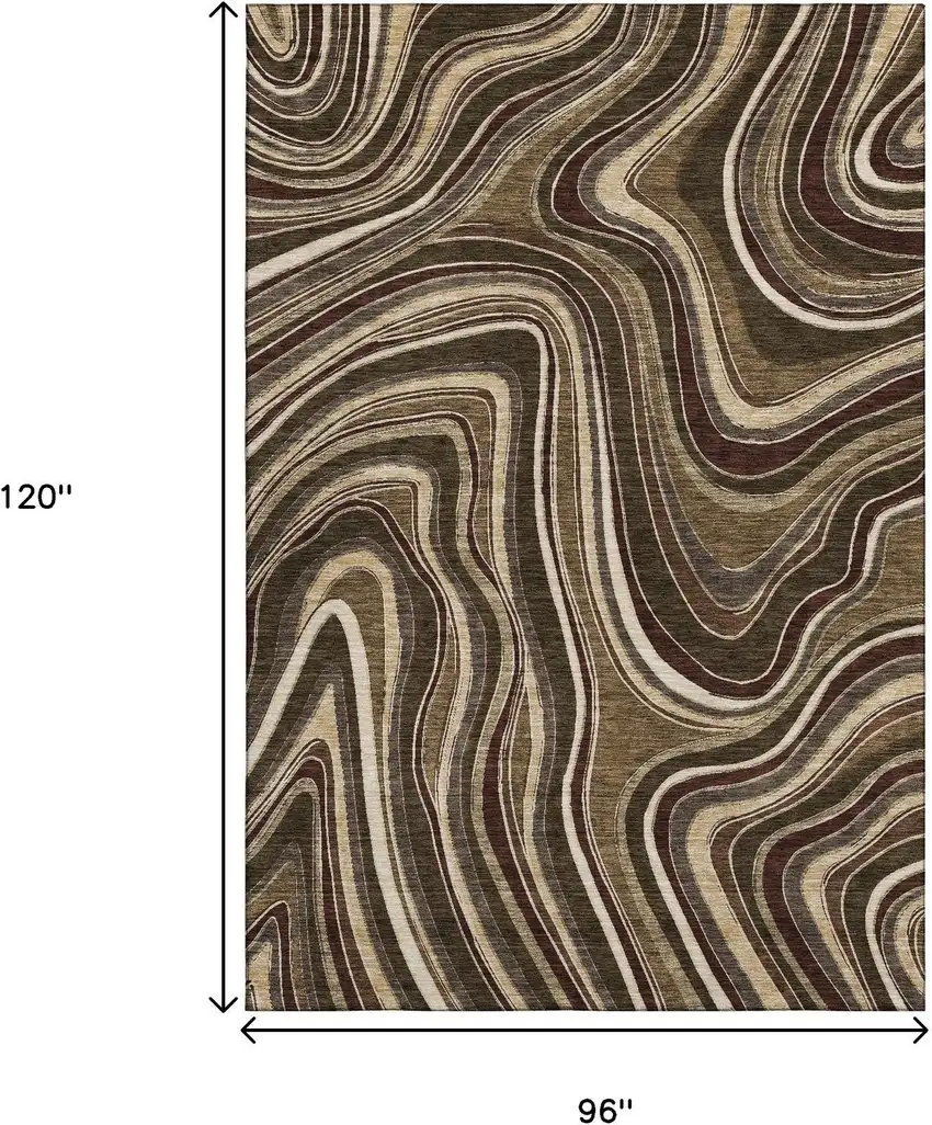 Brown Beige And Taupe Marble Washable Area Rug With UV Protection Photo 3