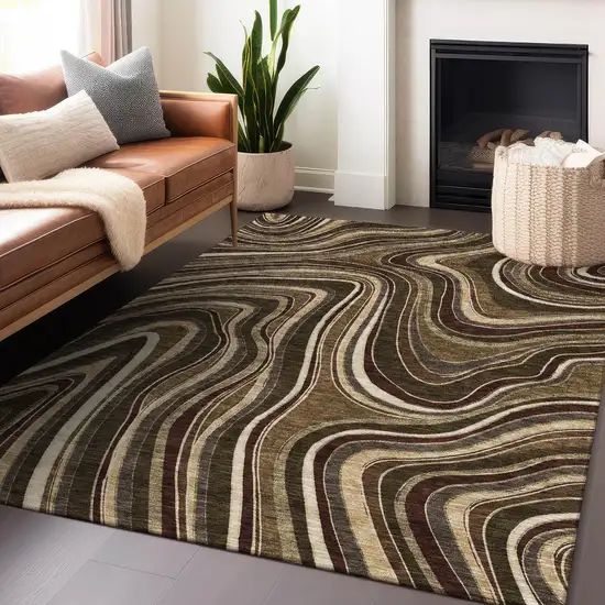 Brown Beige And Taupe Marble Washable Area Rug With UV Protection Photo 6