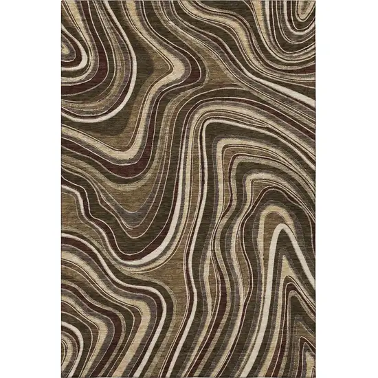 Brown Beige And Taupe Marble Washable Area Rug With UV Protection Photo 4