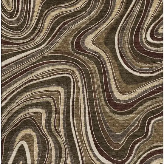 Brown Beige And Taupe Marble Washable Area Rug With UV Protection Photo 3