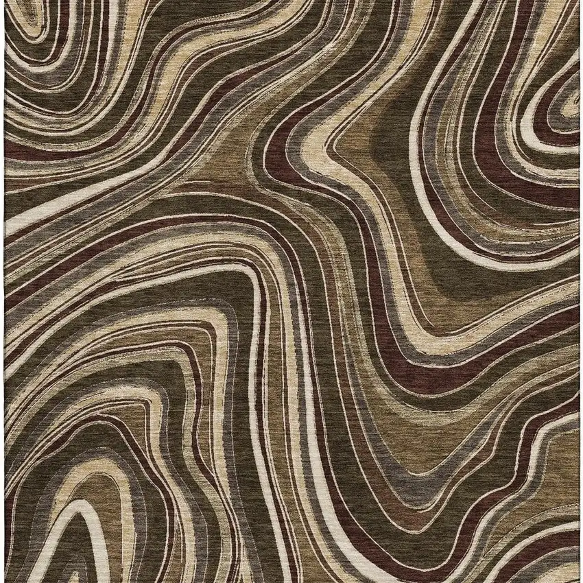 Brown Beige And Taupe Marble Washable Area Rug With UV Protection Photo 3
