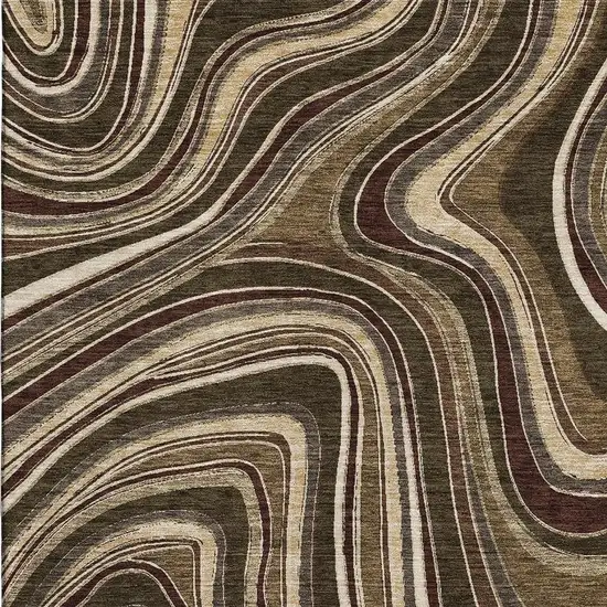 Brown Beige And Taupe Marble Washable Area Rug With UV Protection Photo 3