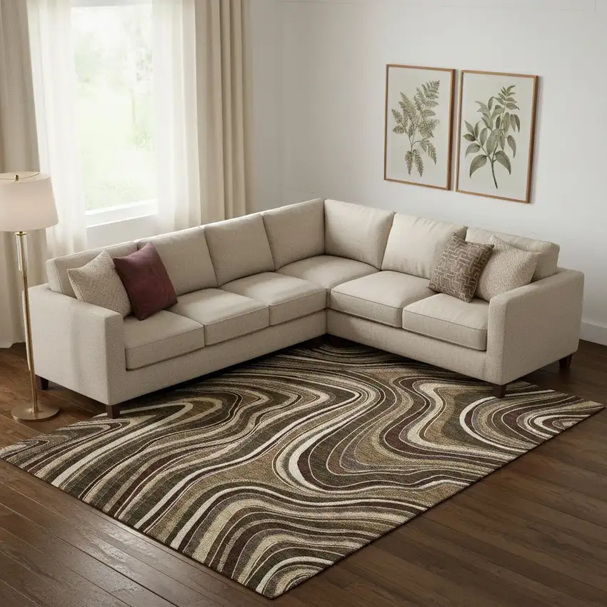 Brown Beige And Taupe Marble Washable Area Rug With UV Protection Photo 3