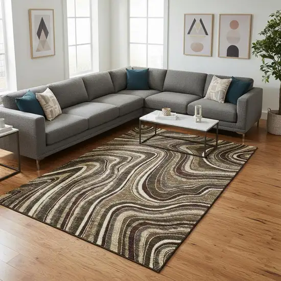 Brown Beige And Taupe Marble Washable Area Rug With UV Protection Photo 2