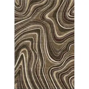 Photo of Brown Beige And Taupe Marble Washable Area Rug With UV Protection