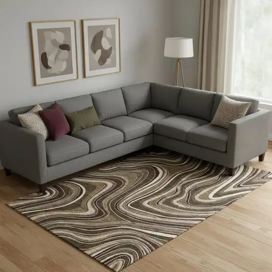 Brown Beige And Taupe Marble Washable Area Rug With UV Protection Photo 1