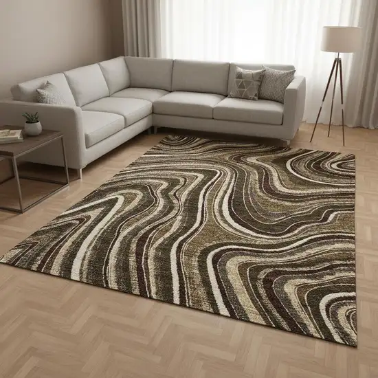 Brown Beige And Taupe Marble Washable Area Rug With UV Protection Photo 2