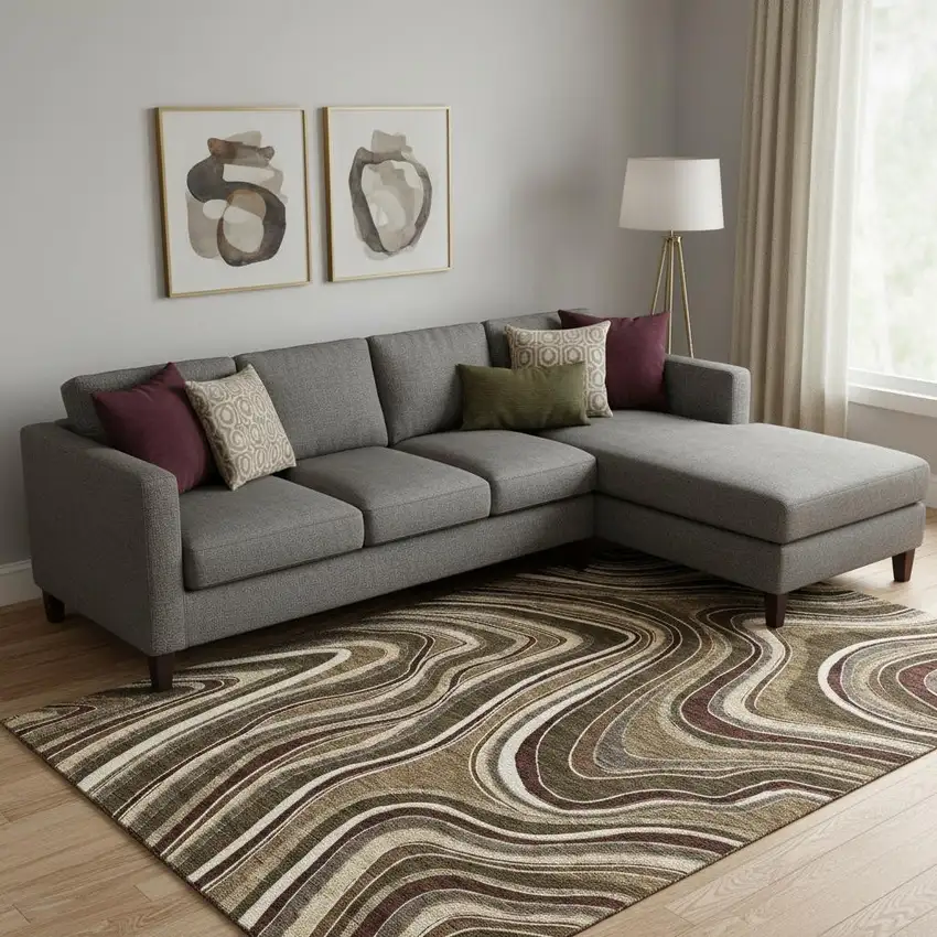 Brown Beige And Taupe Marble Washable Area Rug With UV Protection Photo 1