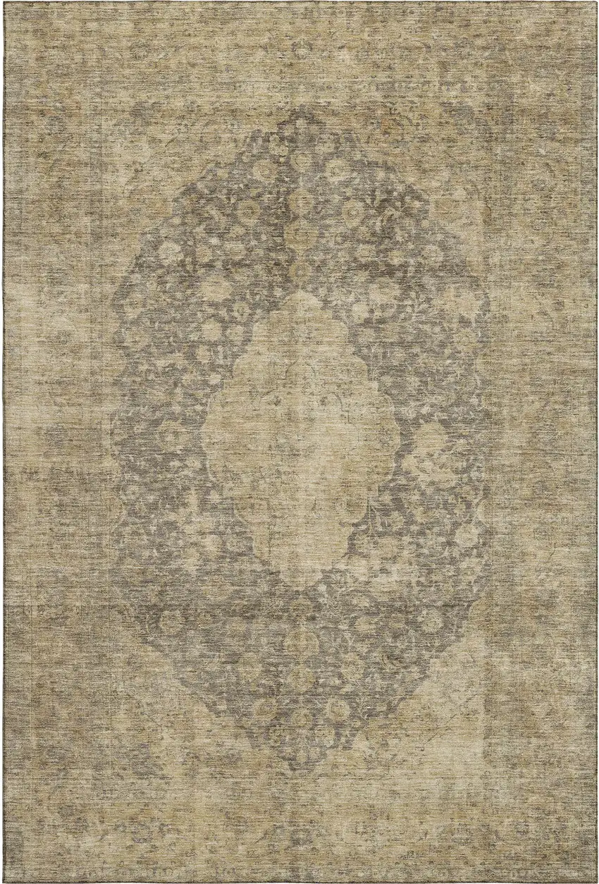 Brown Beige And Taupe Medallion Washable Area Rug With UV Protection Photo 3