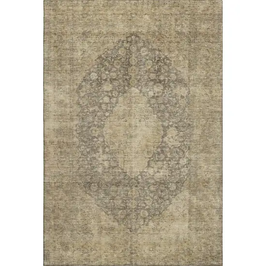 Brown Beige And Taupe Medallion Washable Area Rug With UV Protection Photo 3