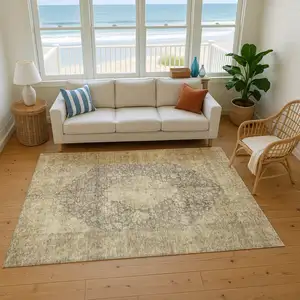 Photo of Brown Beige And Taupe Medallion Washable Area Rug With UV Protection