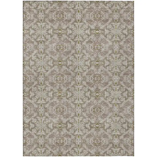 Brown Beige And Taupe Medallion Washable Indoor Outdoor Area Rug Photo 2