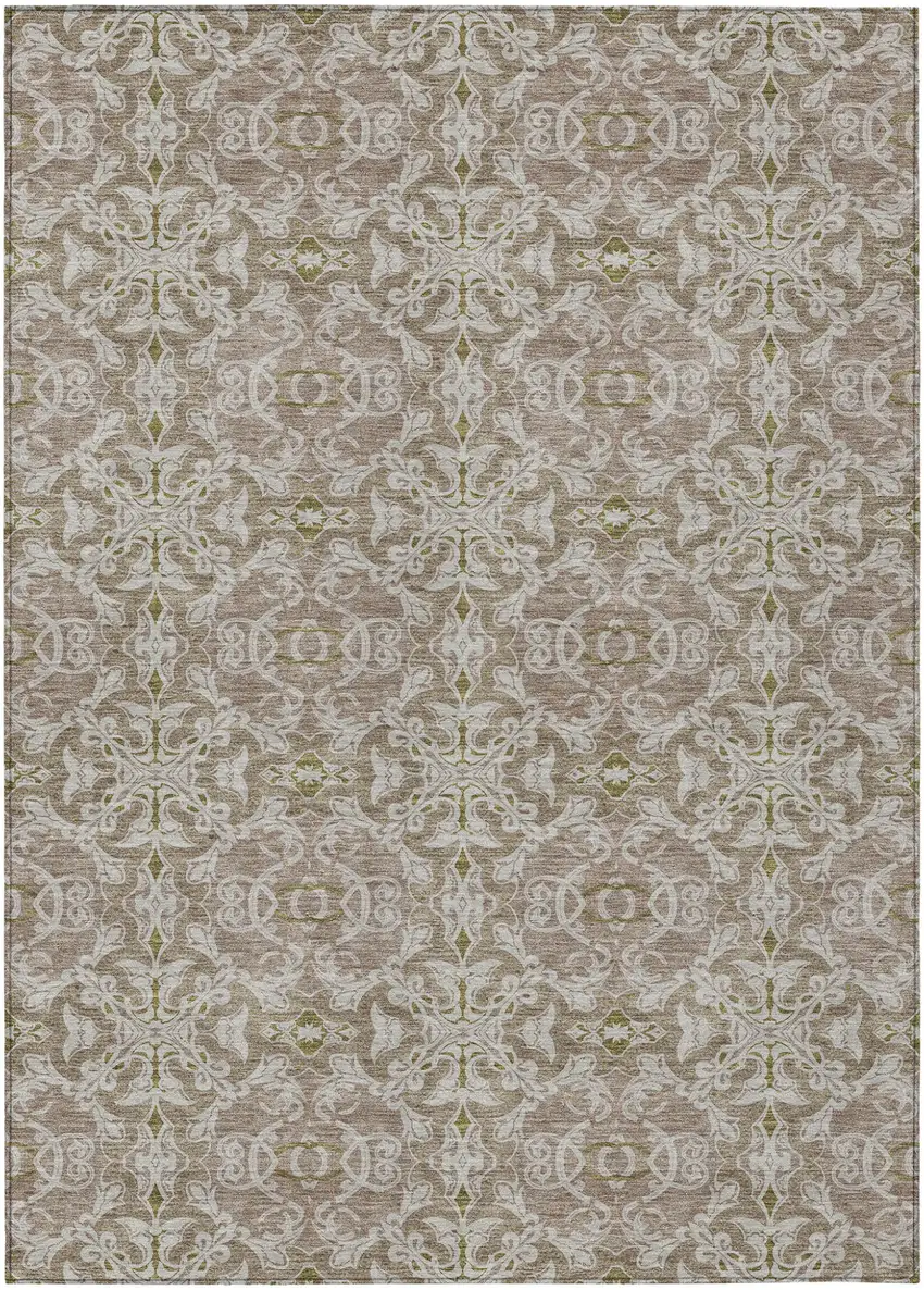 Brown Beige And Taupe Medallion Washable Indoor Outdoor Area Rug Photo 2