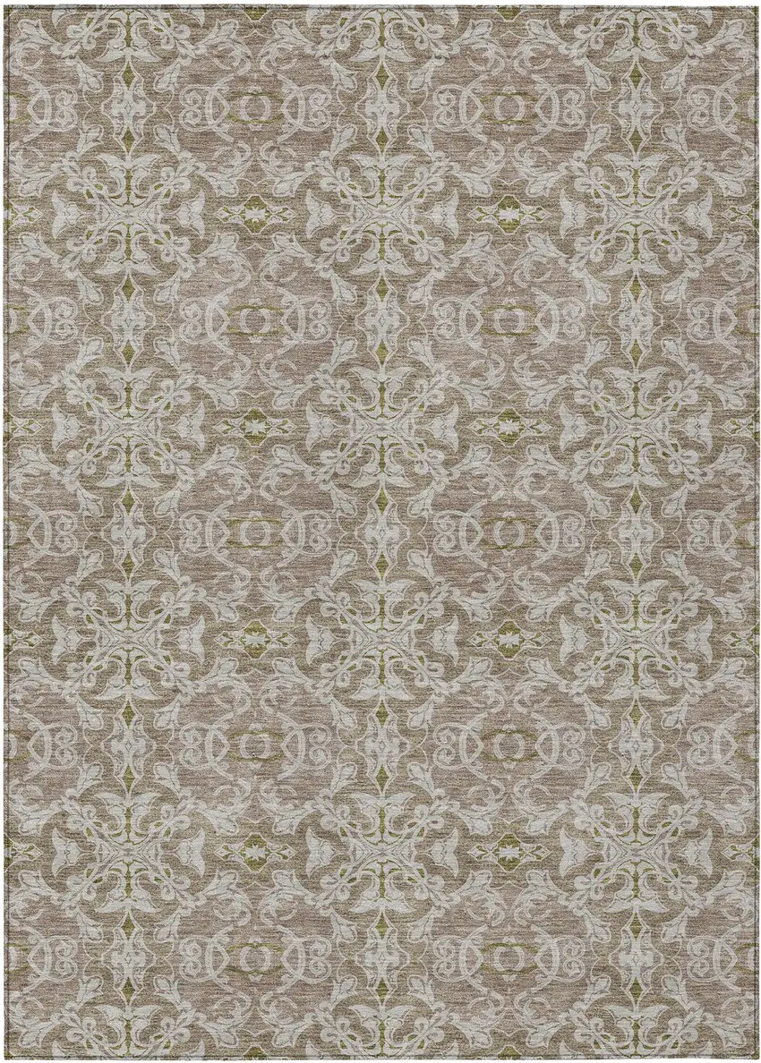 Brown Beige And Taupe Medallion Washable Indoor Outdoor Area Rug Photo 2
