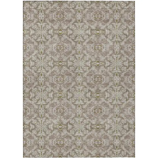 Brown Beige And Taupe Medallion Washable Indoor Outdoor Area Rug Photo 2