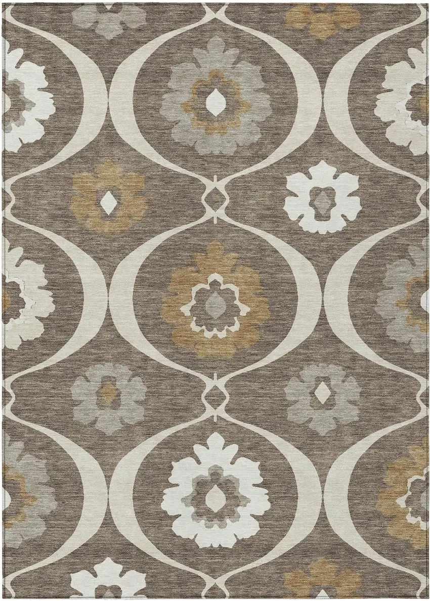 Brown Beige And Taupe Medallion Washable Indoor Outdoor Area Rug Photo 2