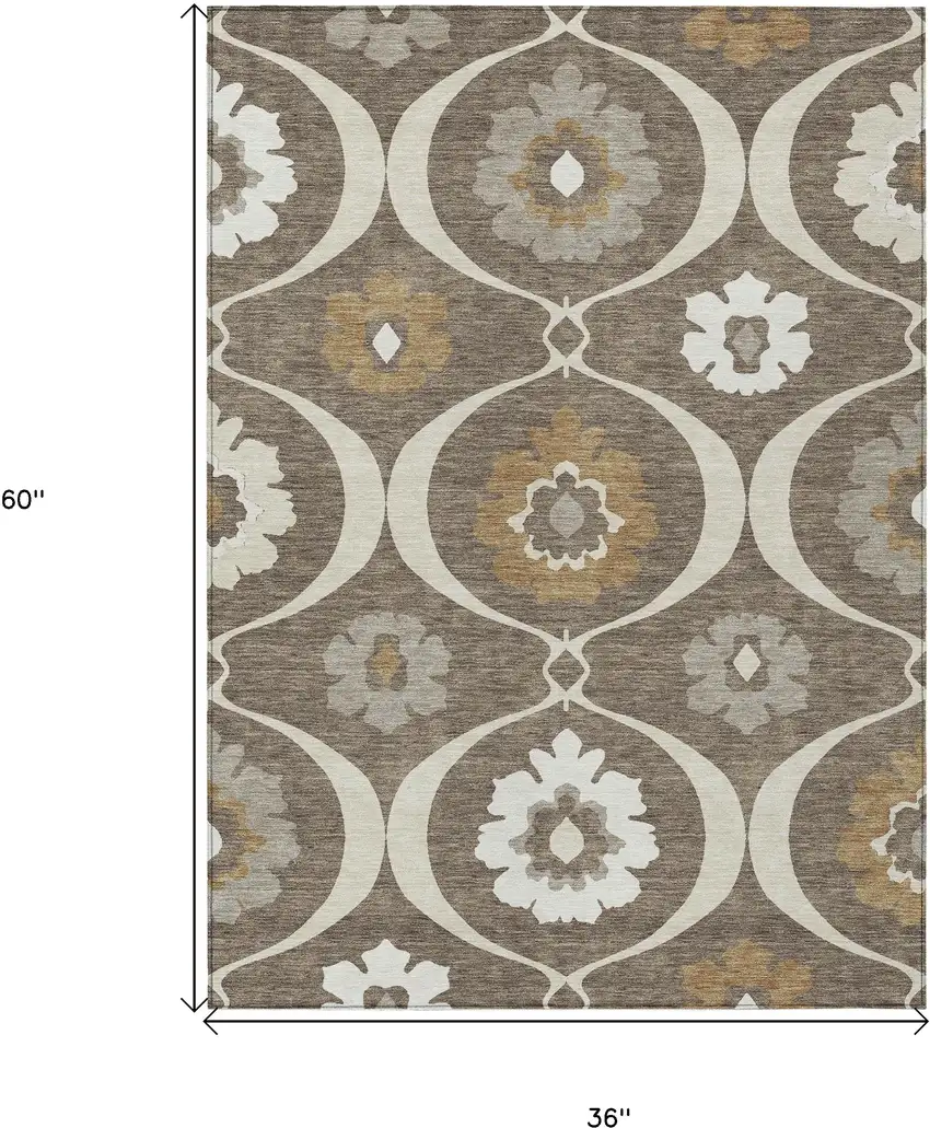 Brown Beige And Taupe Medallion Washable Indoor Outdoor Area Rug Photo 3
