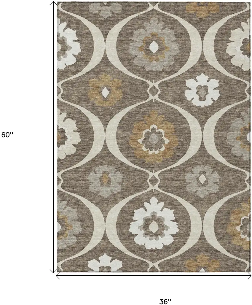 Brown Beige And Taupe Medallion Washable Indoor Outdoor Area Rug Photo 3