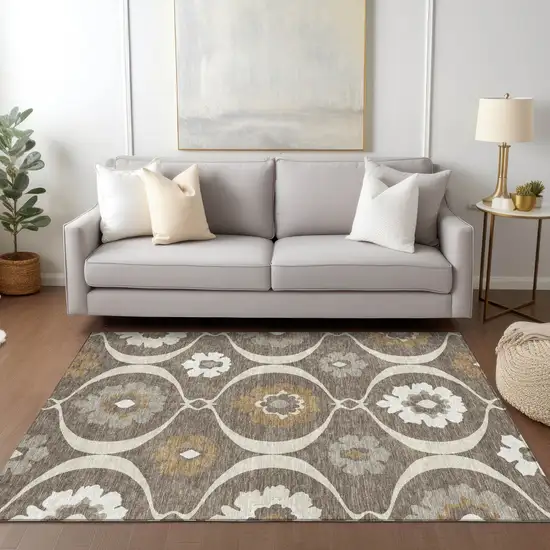 Brown Beige And Taupe Medallion Washable Indoor Outdoor Area Rug Photo 9