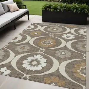Photo of Brown Beige And Taupe Medallion Washable Indoor Outdoor Area Rug