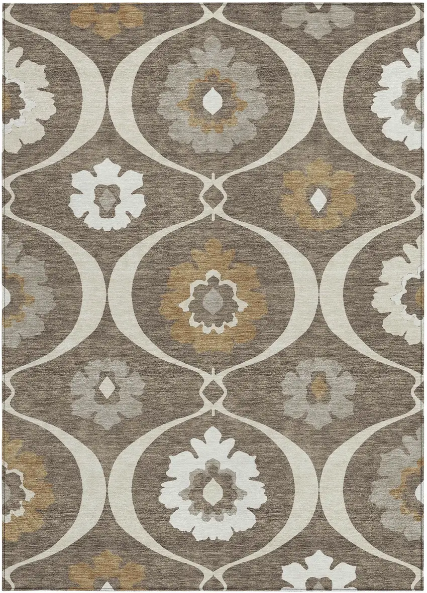 Brown Beige And Taupe Medallion Washable Indoor Outdoor Area Rug Photo 7