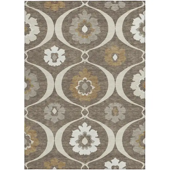 Brown Beige And Taupe Medallion Washable Indoor Outdoor Area Rug Photo 7