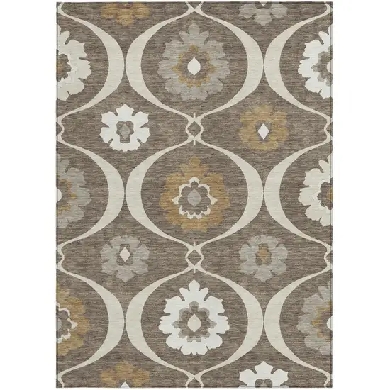 Brown Beige And Taupe Medallion Washable Indoor Outdoor Area Rug Photo 7