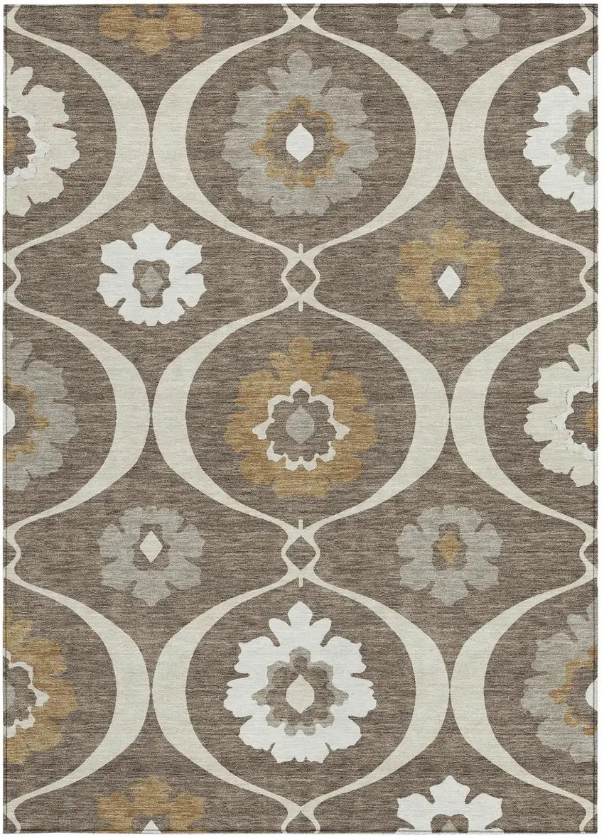 Brown Beige And Taupe Medallion Washable Indoor Outdoor Area Rug Photo 7