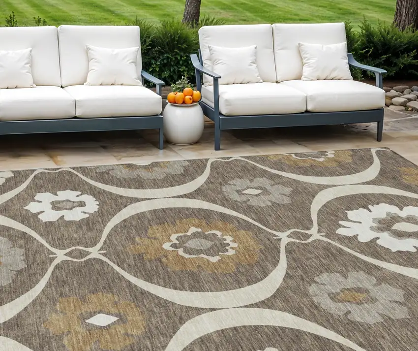 Brown Beige And Taupe Medallion Washable Indoor Outdoor Area Rug Photo 1