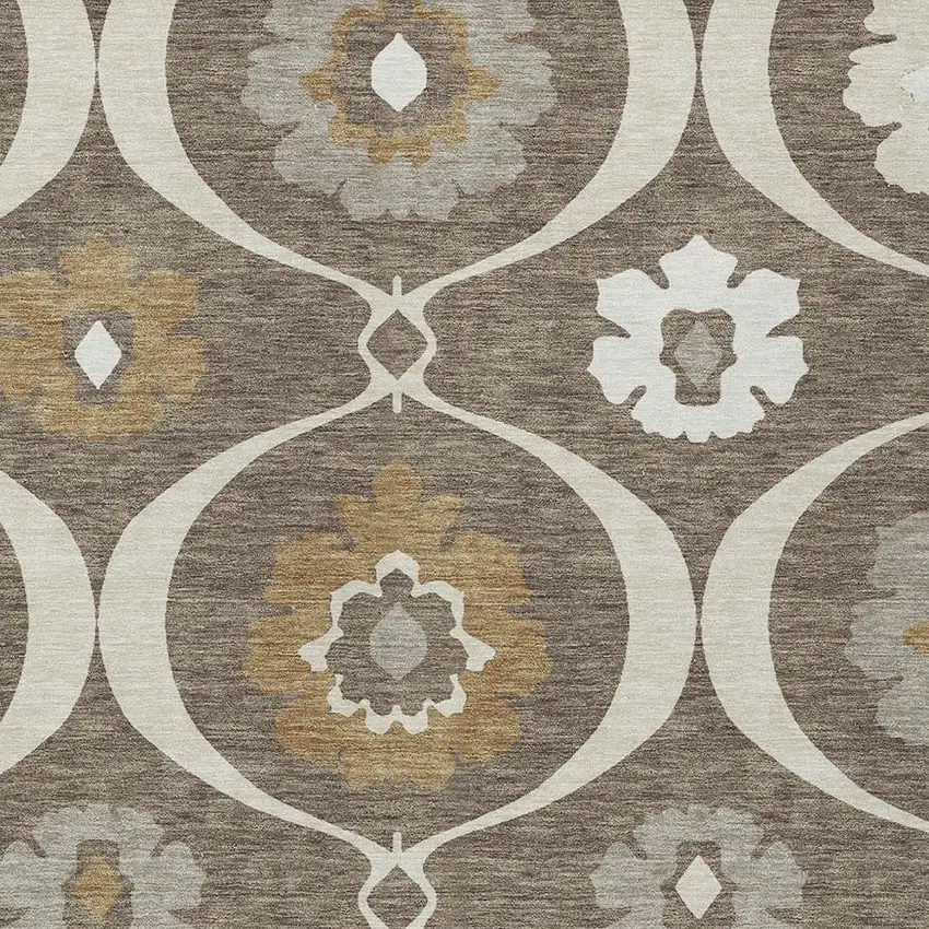 Brown Beige And Taupe Medallion Washable Indoor Outdoor Area Rug Photo 6