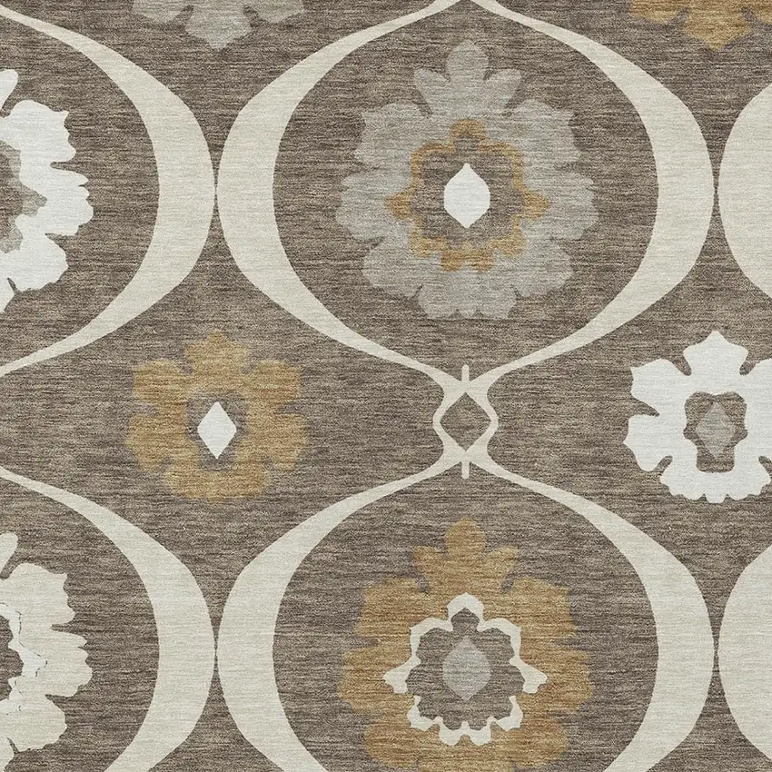 Brown Beige And Taupe Medallion Washable Indoor Outdoor Area Rug Photo 6