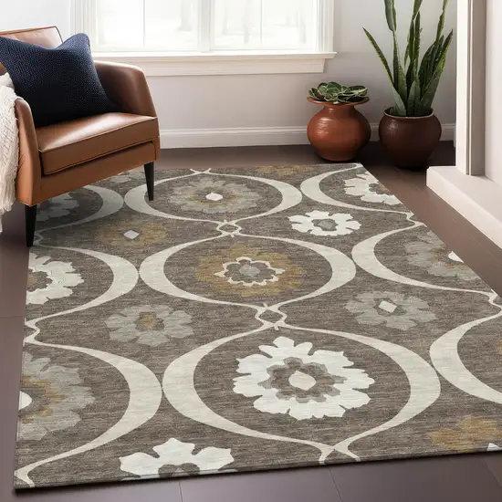 Brown Beige And Taupe Medallion Washable Indoor Outdoor Area Rug Photo 9
