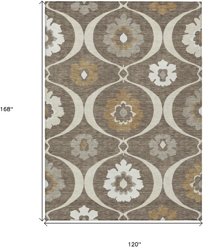 Brown Beige And Taupe Medallion Washable Indoor Outdoor Area Rug Photo 3