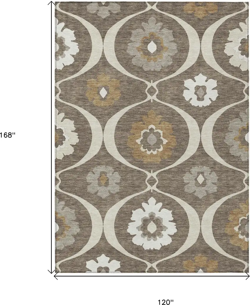 Brown Beige And Taupe Medallion Washable Indoor Outdoor Area Rug Photo 3