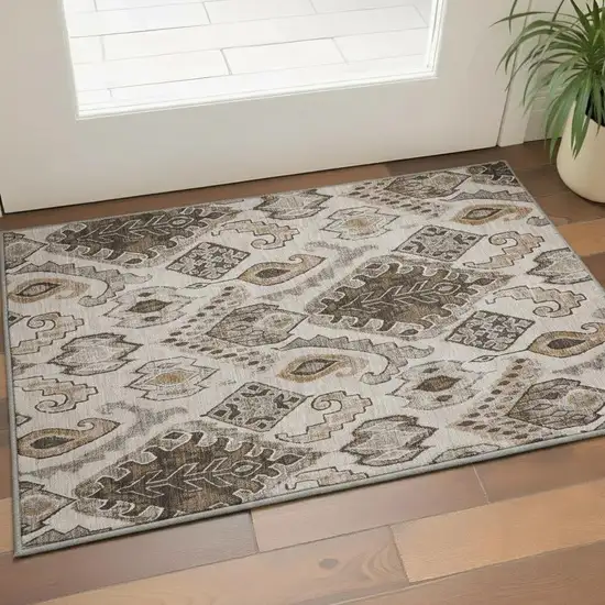 Brown Beige And Taupe Moroccan Washable Area Rug With UV Protection Photo 2