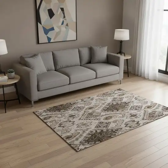 Brown Beige And Taupe Moroccan Washable Area Rug With UV Protection Photo 2