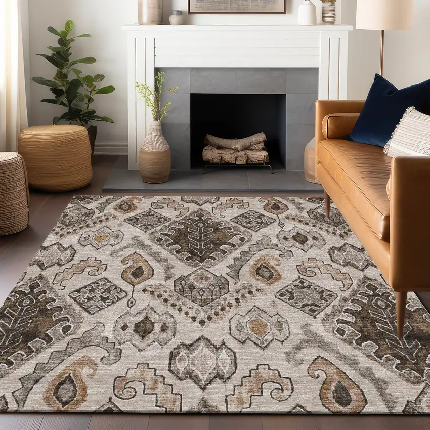 Brown Beige And Taupe Moroccan Washable Area Rug With UV Protection Photo 6