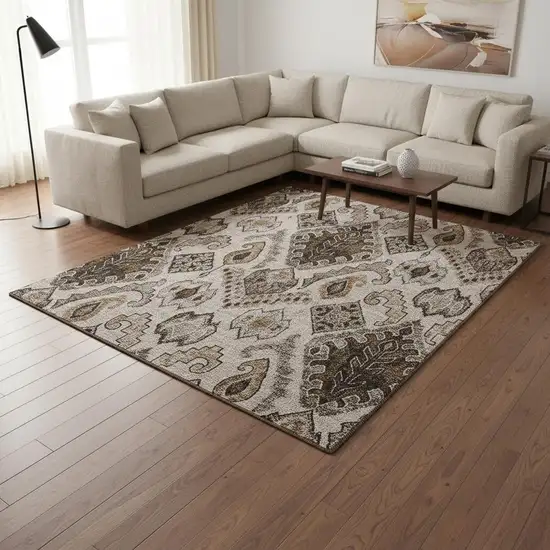 Brown Beige And Taupe Moroccan Washable Area Rug With UV Protection Photo 2